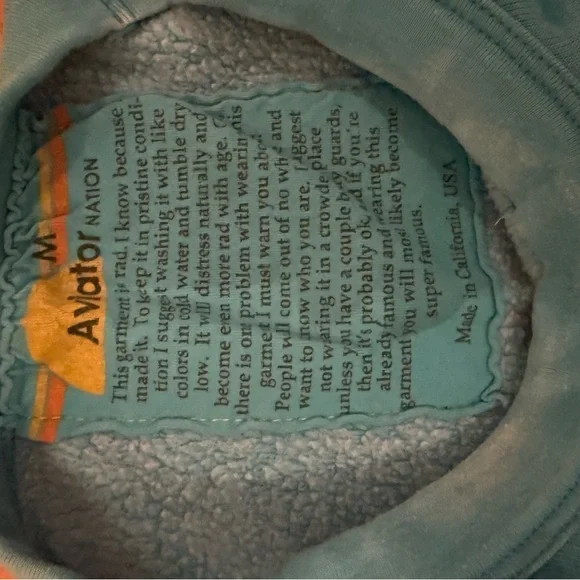 Aviator Nation Turquoise Pullover with Pink Lightning Bolt - Picture 3 of 3